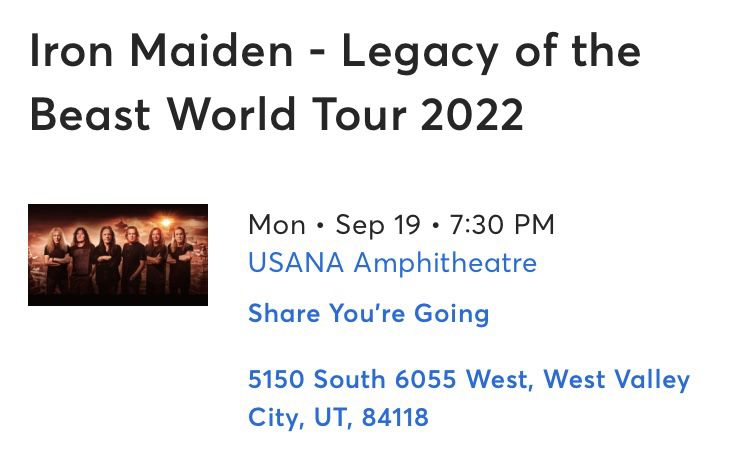 Iron Maiden Concert Tickets (2) GA Lawn, September 19, 2022, Selling BOTH for $60