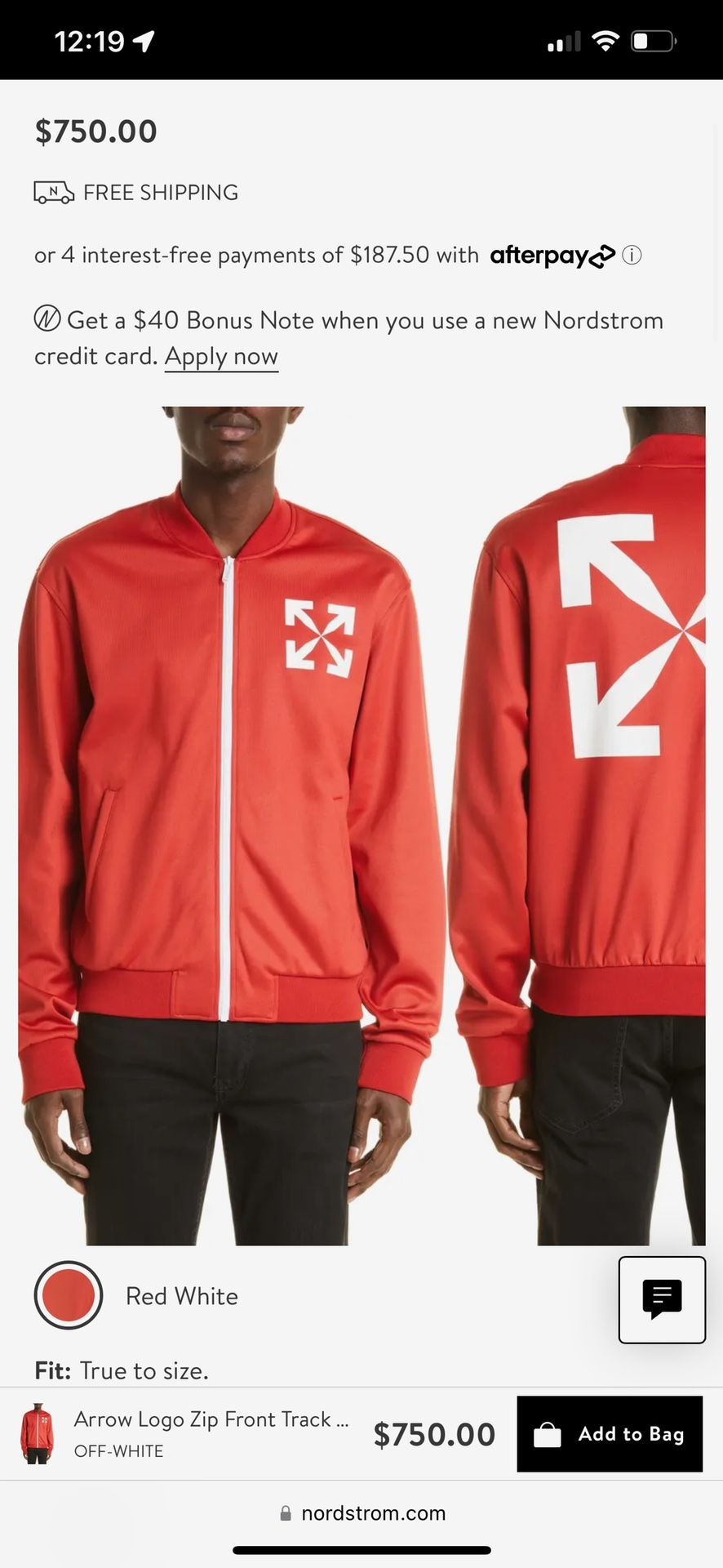 Off White Aarow Logo Zip Front Track Jacket