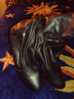 Black Leather Thigh High Heels Thumbnail