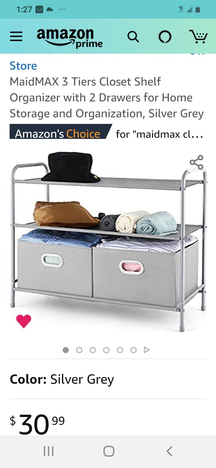 1 Available Maidmax 3 Tiers Closet Shelf Organizer Silver/Gray