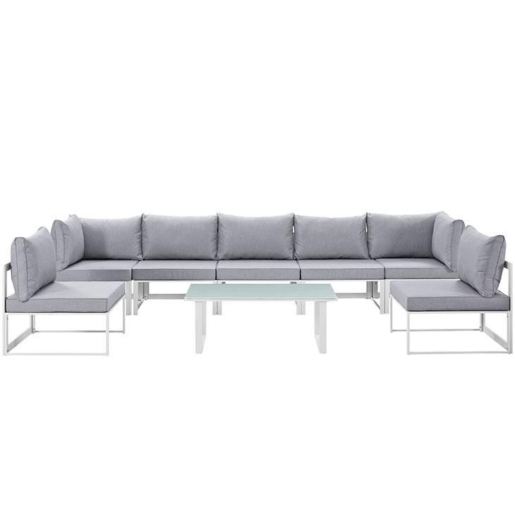Fortuna 8 Piece Outdoor Patio Sectional SofaSet, White Gray