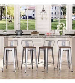 New Bar Stools（24inch Silver with Wooden Seats） Thumbnail