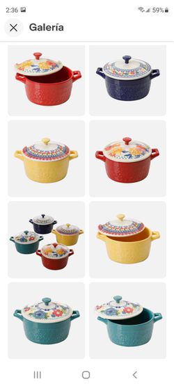 The Pioneer Woman Sweet Rose 2-Piece Ceramic Oval Baker Set, Assorted Colors And Set Of  6  14.4 Ounce Mini Casseroles with lids  Thumbnail