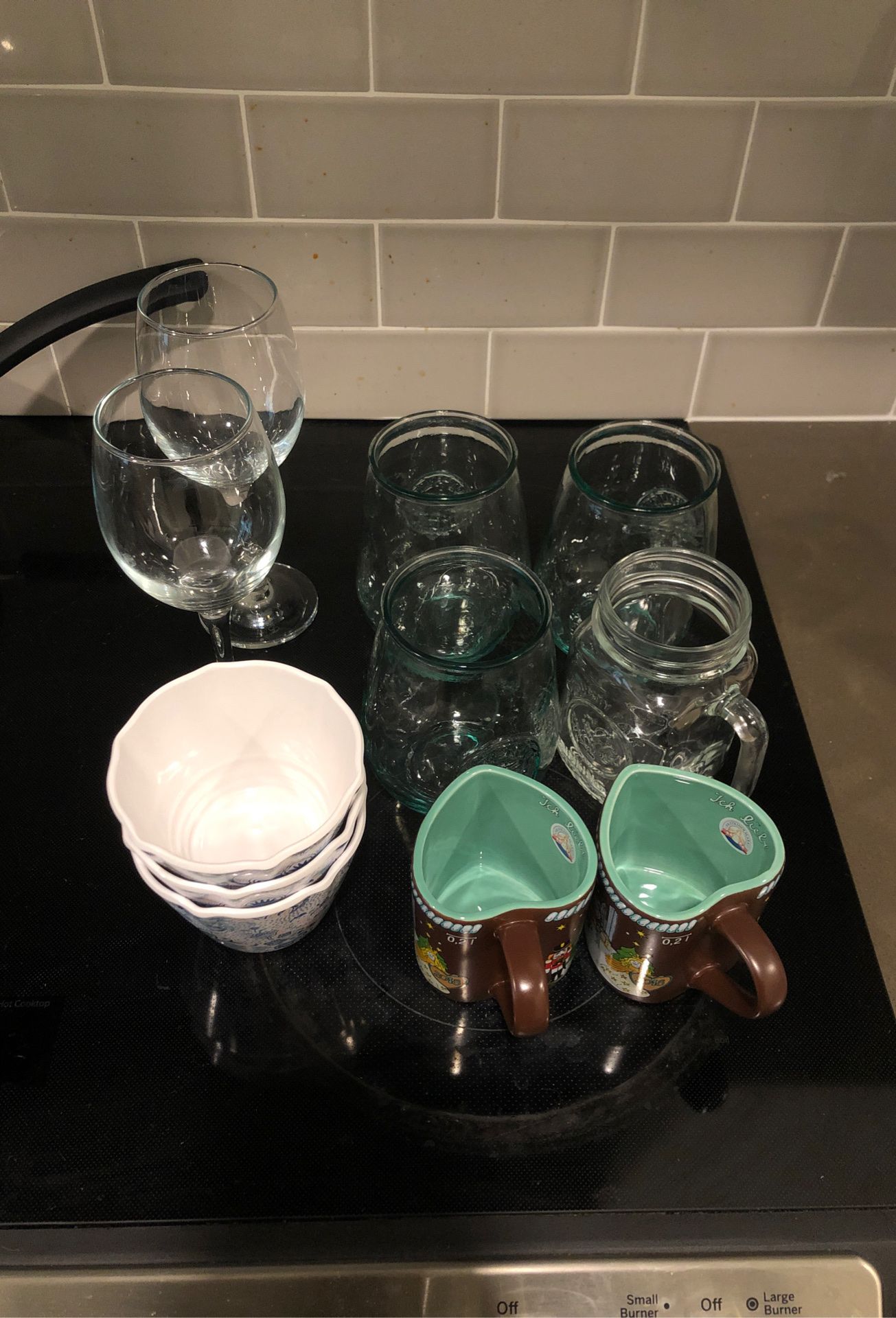 Wine glasses, cups, mugs