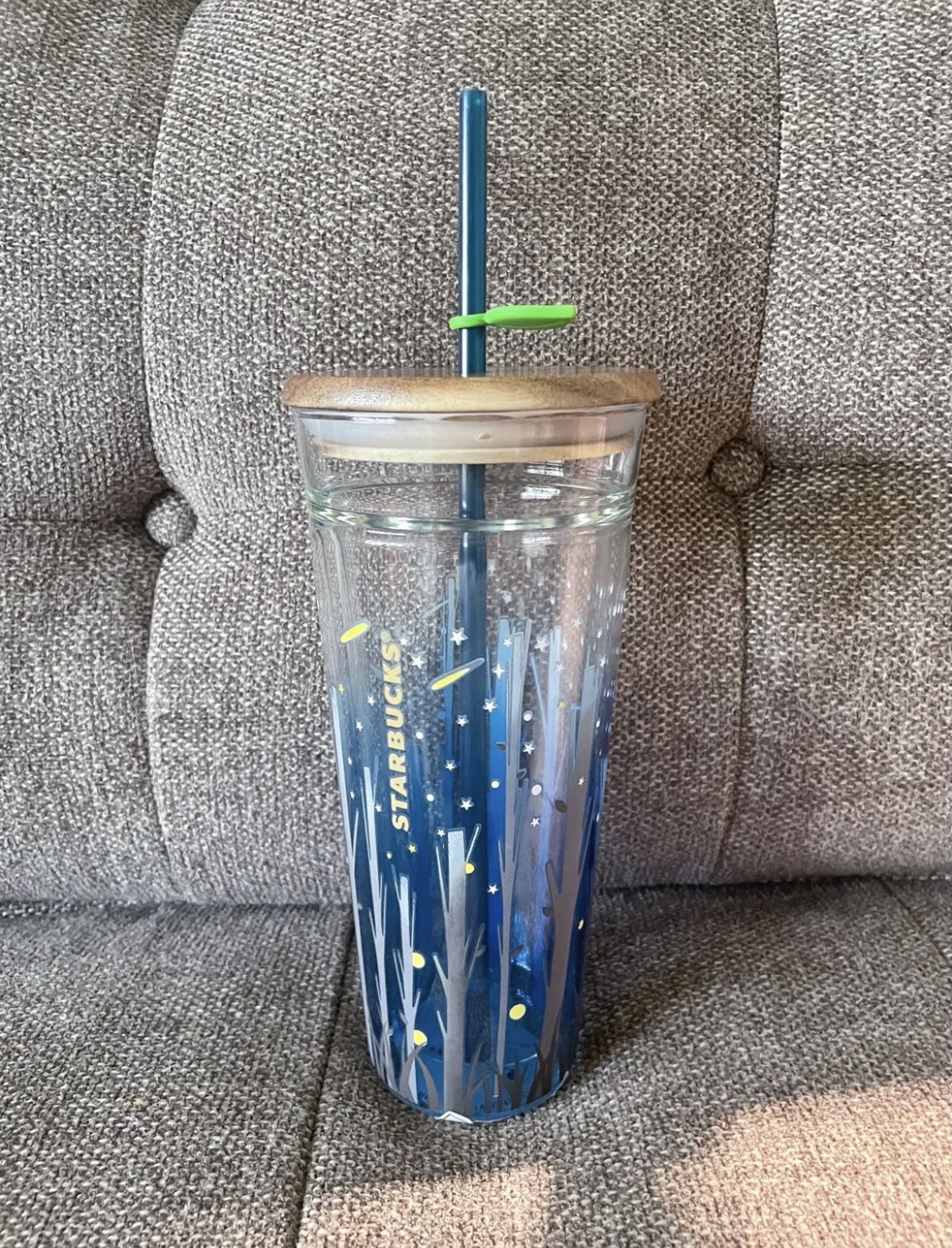 Starbucks Limited Edition Firefly Glass Tumbler w/ Wood Lid and Leaf Straw Detail