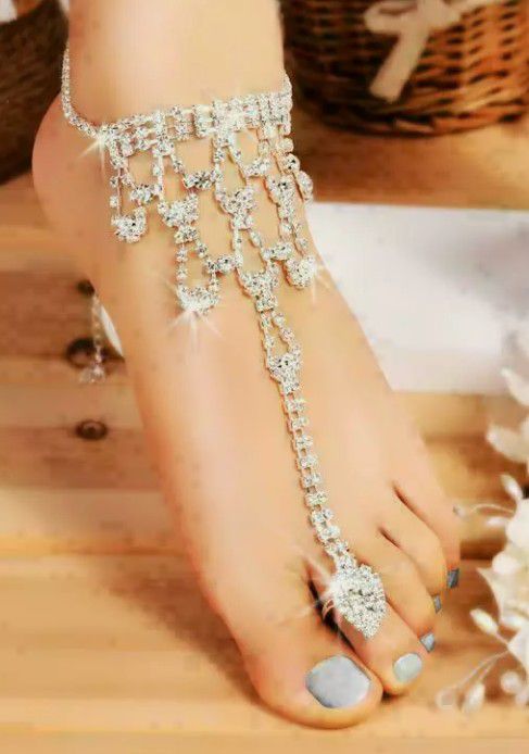 Crystal Over Silver Alloy Anklet