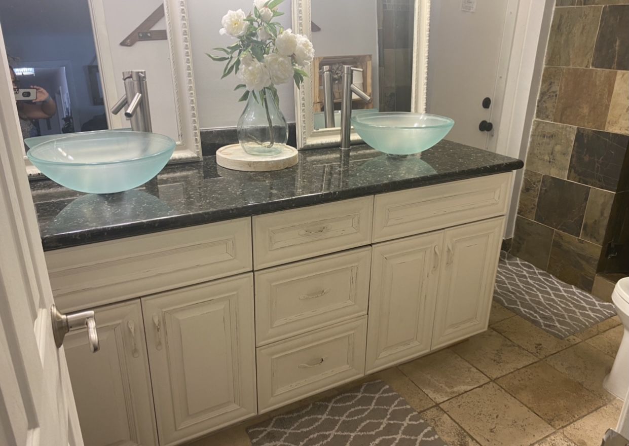 Beautiful vanity With Mirrors Faucets And Bowls