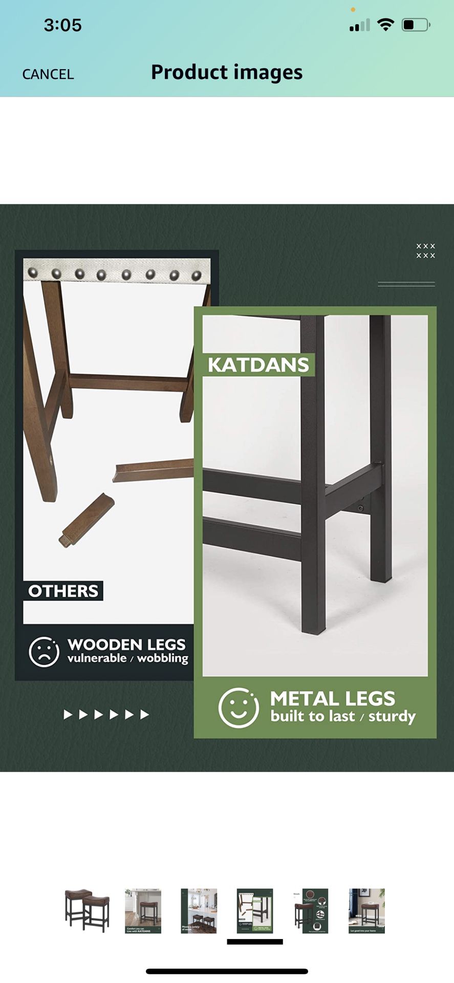 KATDANS Bar Stools Set of 2-Counter Height Stools - 24 Inch Saddle Stool - PU Leather Kitchen Stools - Brown/Black - Metal Base, KS861P-B