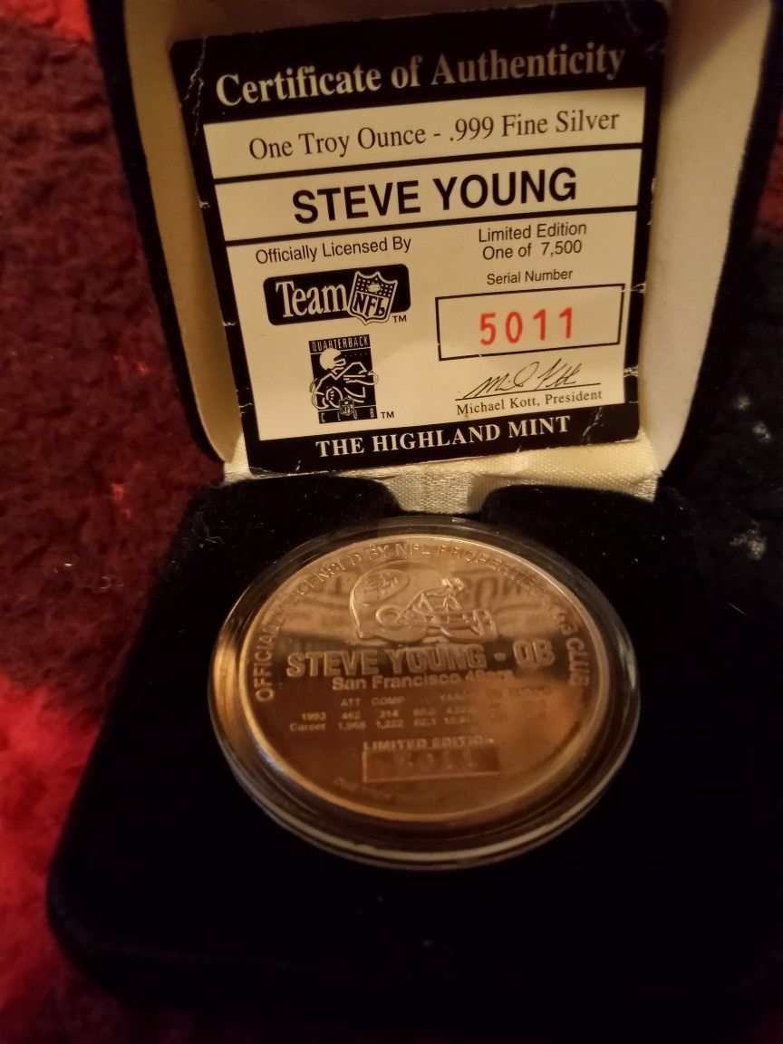 1oz .999 Fine Silver Highland Mint Signature Series Steve Young Round