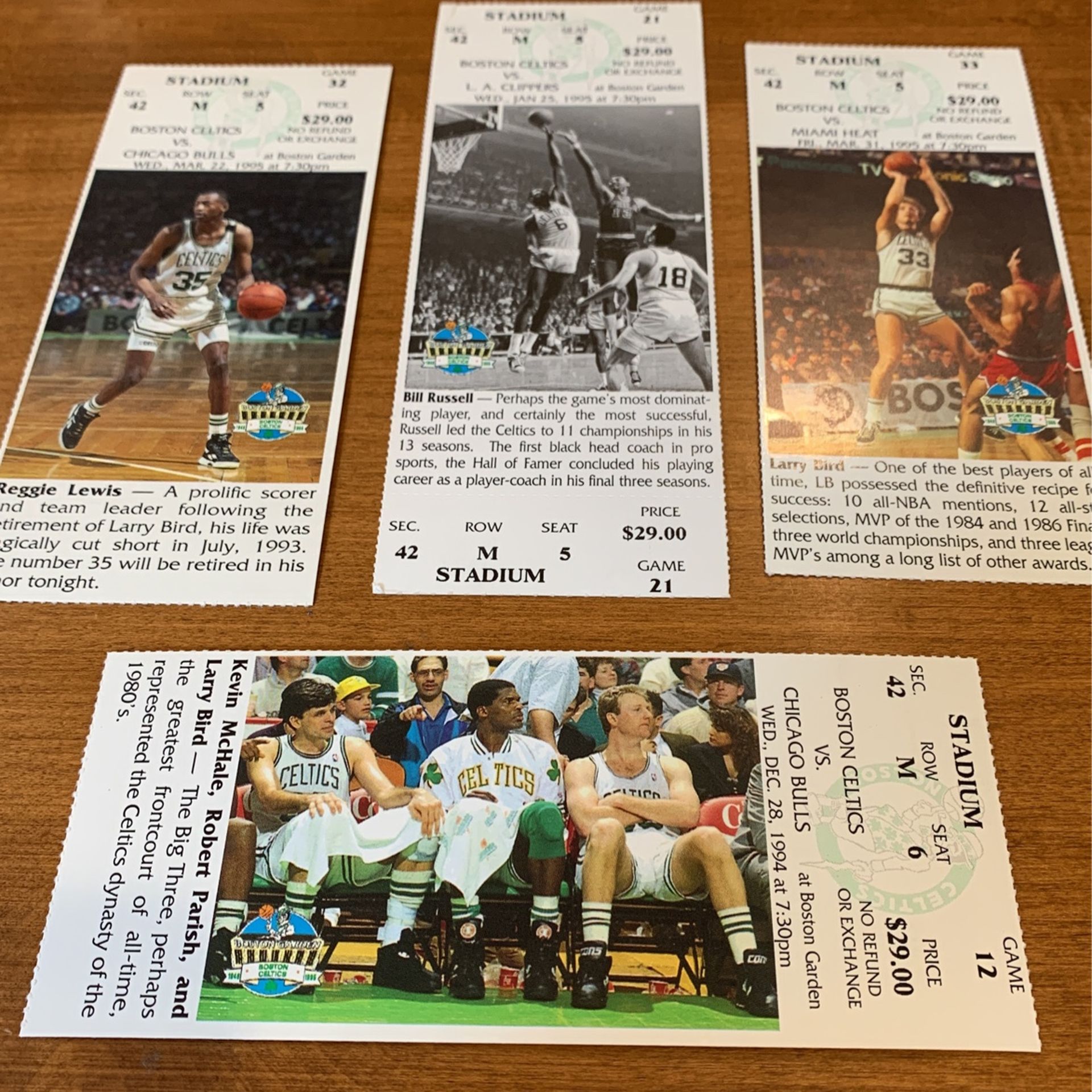 4 Iconic Celtics Picture Game Tickets From Last Season Of Boston Garden Of: See Description of Tickets Below