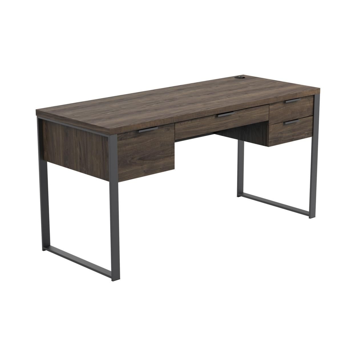 Wooden Writing Desk with 4 Drawers and Metal Base, Brown, Saltoro Sherpi