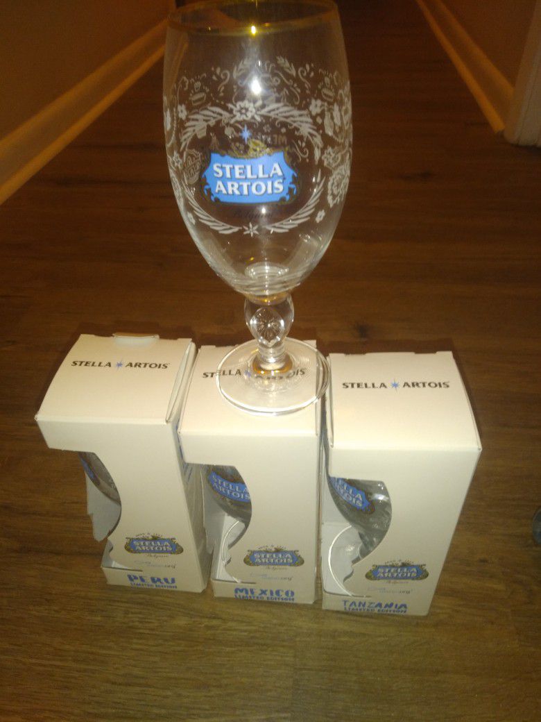 4 New In. Box Limited Edition Stella Artois Chalice Glasses