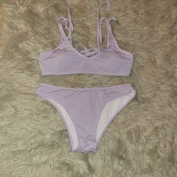 Romwe Lilac Ribbed Bikini, Top And Bottom  Thumbnail