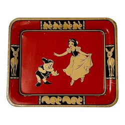 Walt Disney Snow White And Doc Tin Litho Tray c1938 Thumbnail