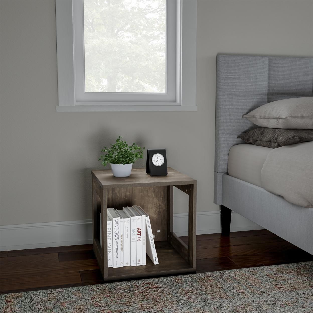 Open End Table Stackable Contemporary Minimalist Modular Cube Accent Table with Open Sides