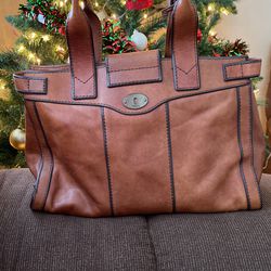 Brown Fossil Genuine Leather Hand Bag Thumbnail