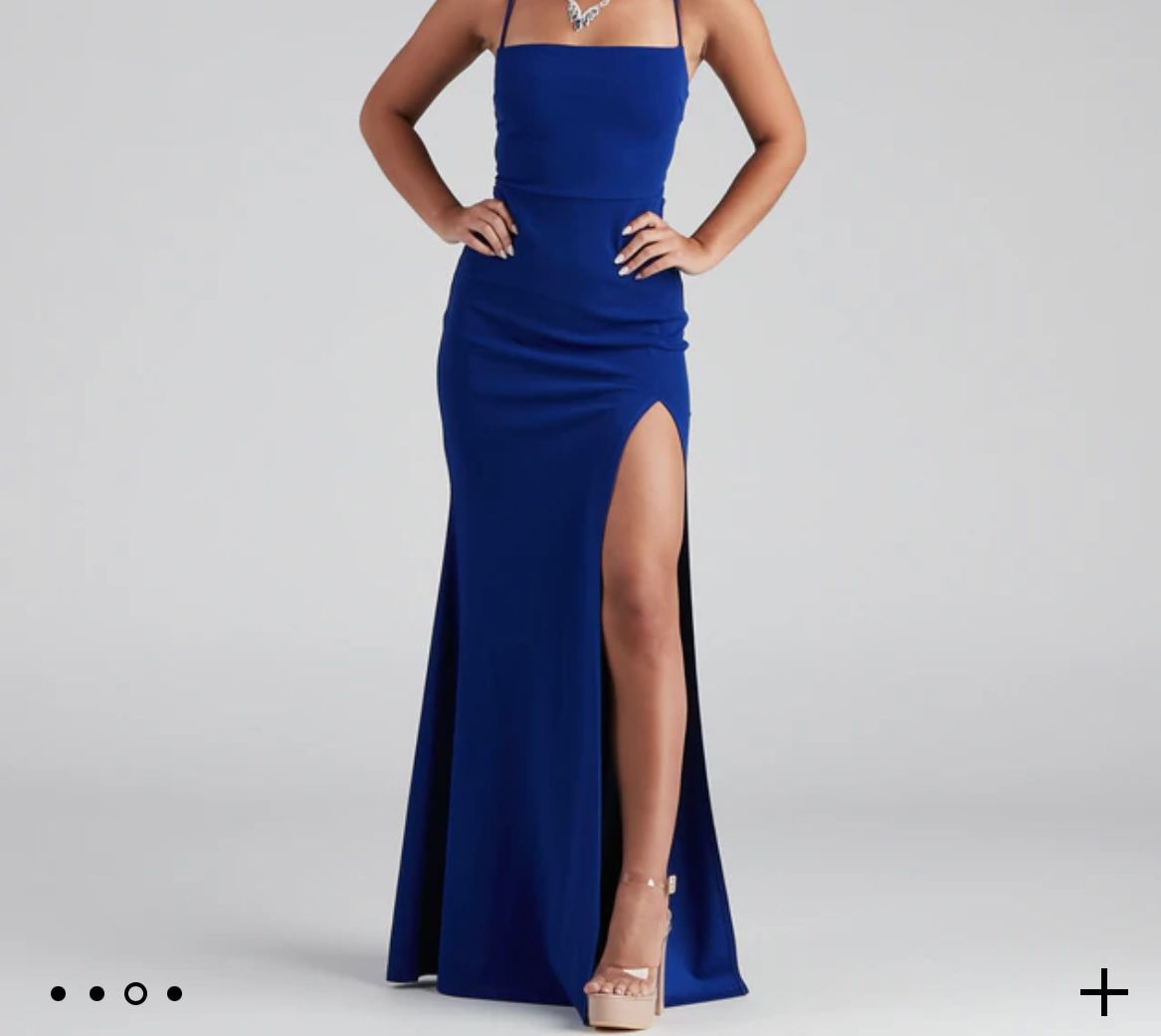 Blue Formal High Slit Prom Dress