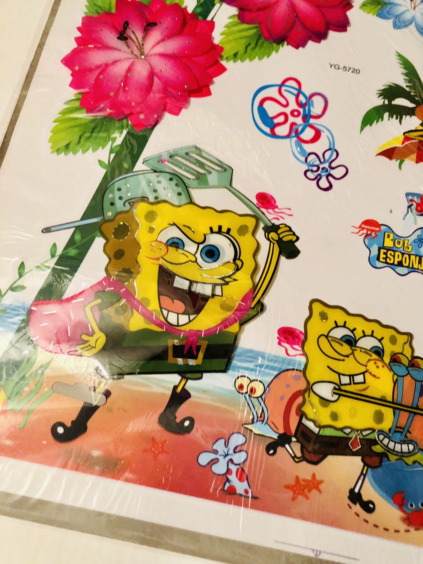 Sponge Bob 3D Wall, Mirror or Window Sticker Absolutely Stunning Some of the Decals Pop out and look realistic 30x20 Inches 5 available listing is