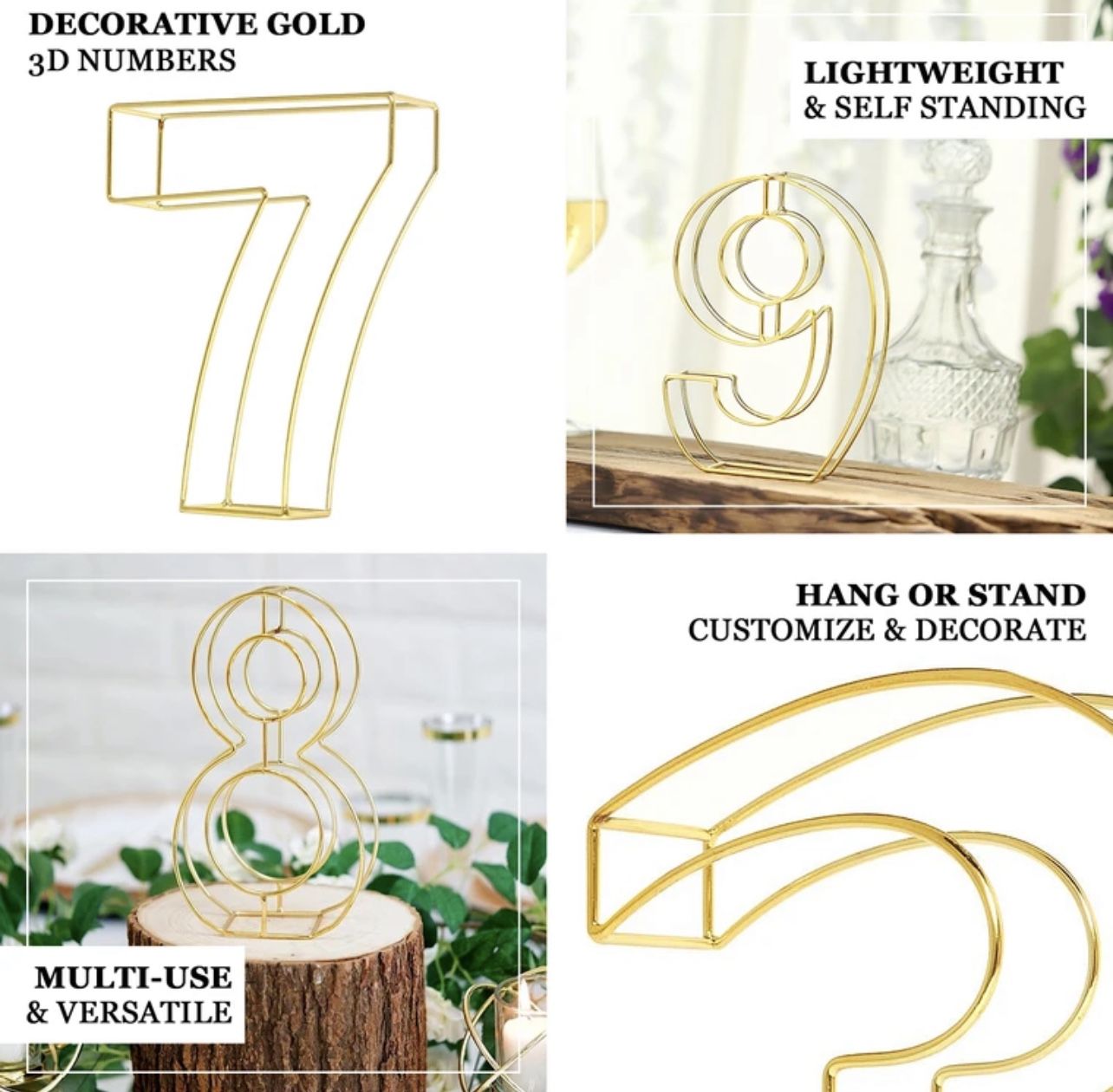 Gold Metal Wire Table Numbers