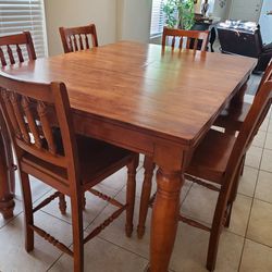 Kitchen High Top Oak Table (Leaf And 6 Chairs Included)  Thumbnail