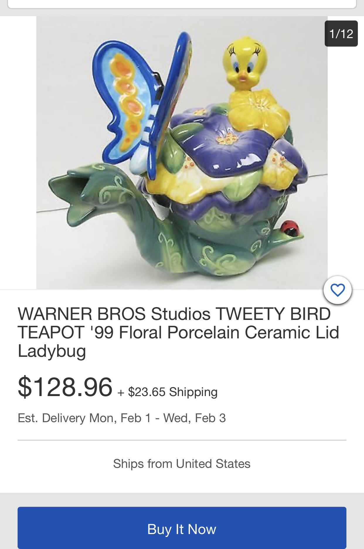 1999 Tweety bird ceramic teapot