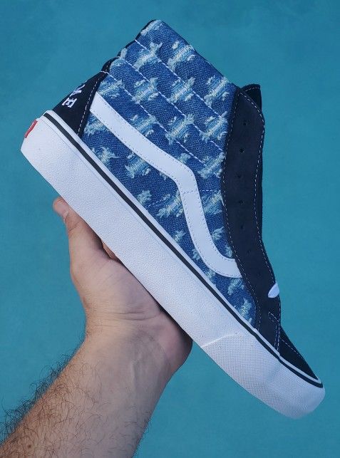 NEW + RECEIPT | Supreme x Vans Sk8-Hi "Hole Punch Denim Blue" Size 10.5