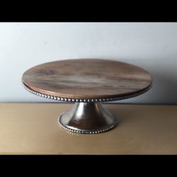 BEADED WOOD PEDESTAL TRAY BY MUD PIE Thumbnail
