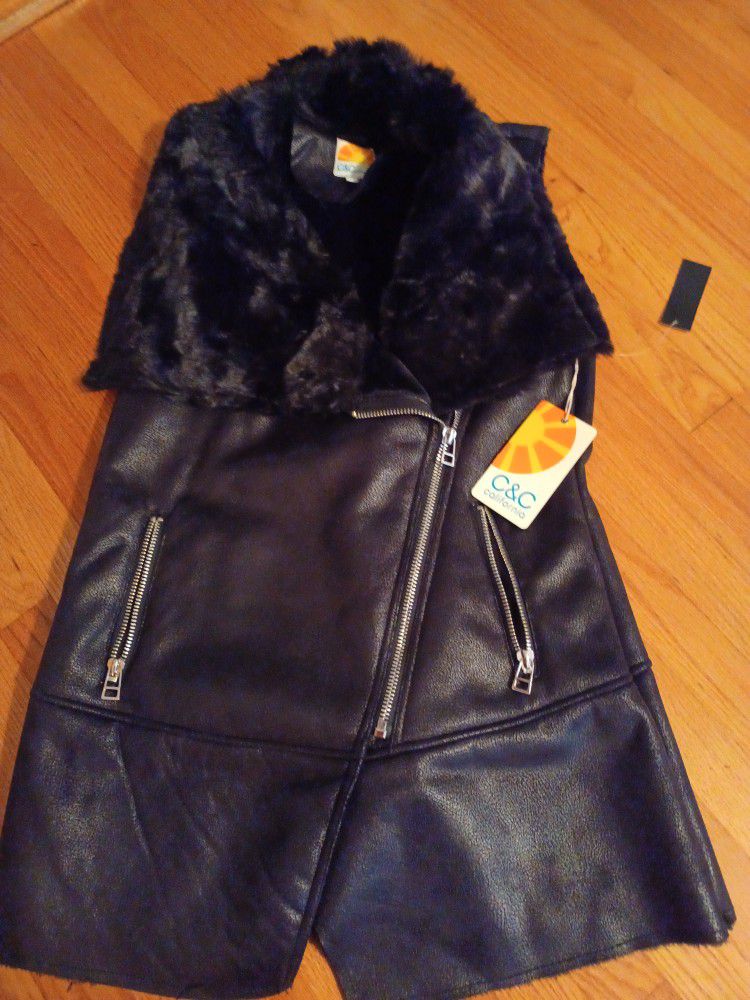 Women's Leather Like Fur Vest Coat Size L New