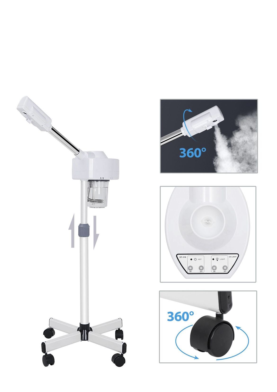ZENY™ Facial Steamer On Wheels For Personal Home Salon Spa Skin Cleaning