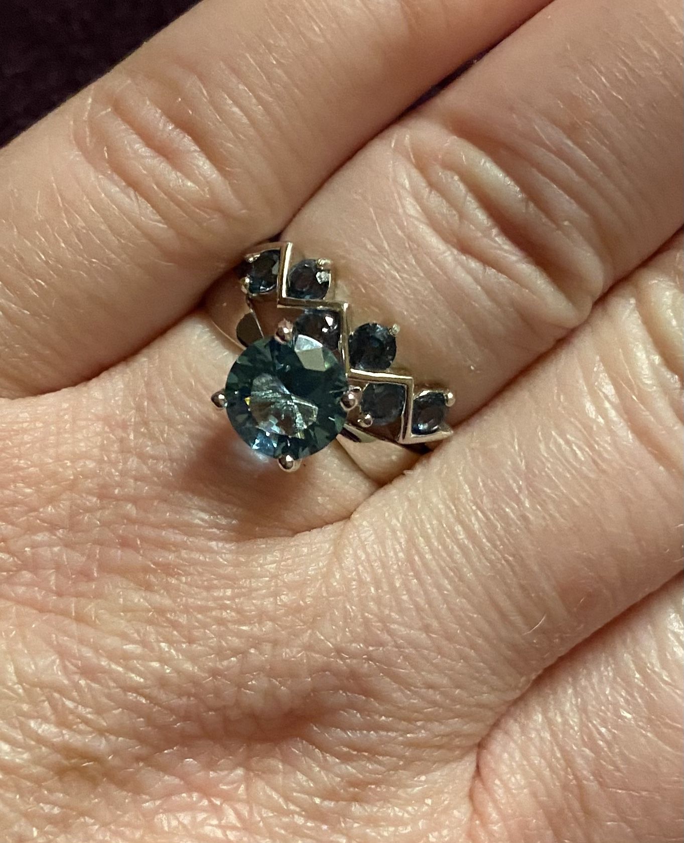 Elegant Unique Natural London Blue Topaz Zig Zag Silver Ring S925