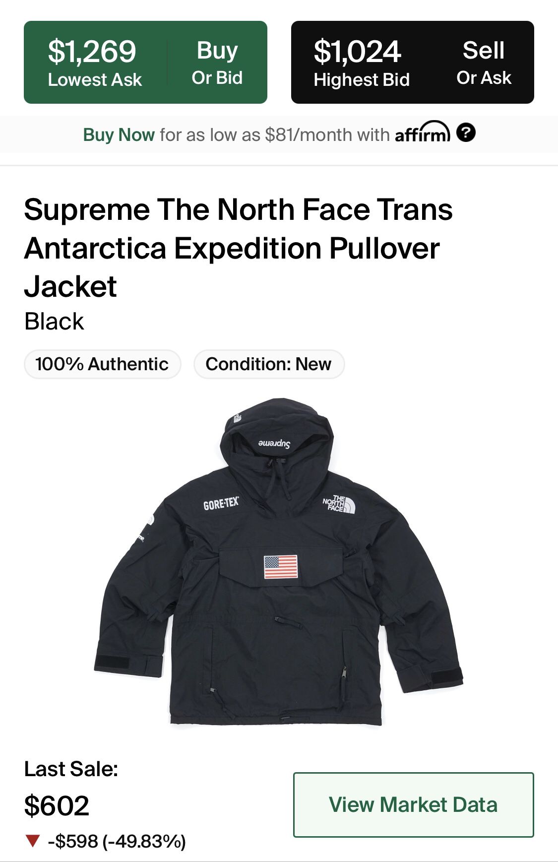 Supreme X Northface Trans Antártica Expedition Jacket Size Large 