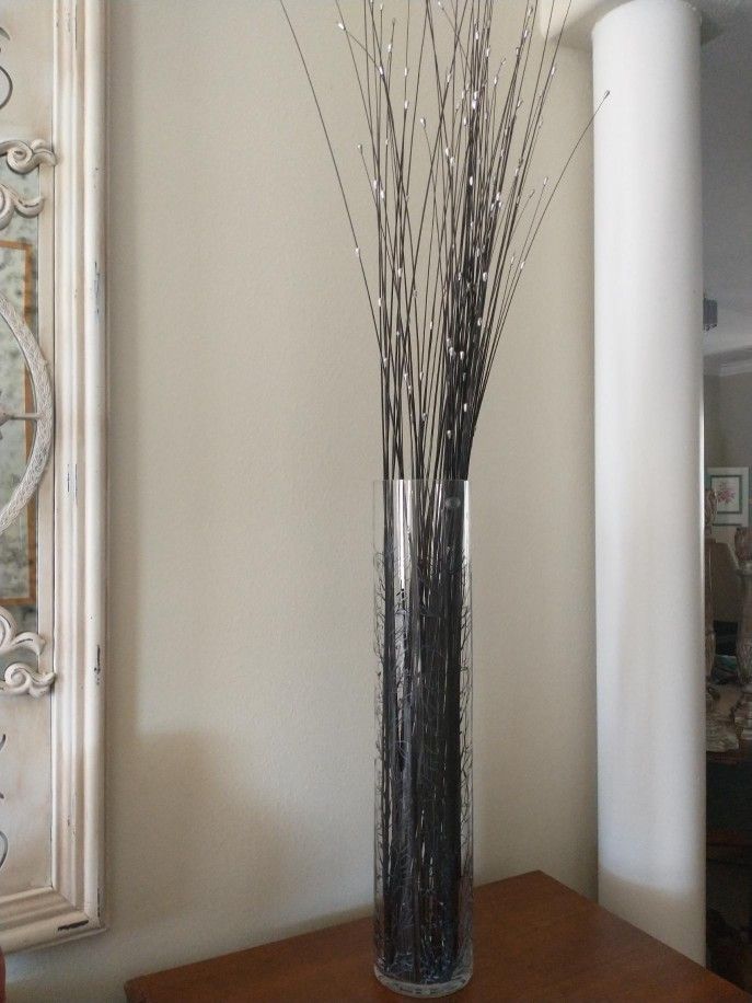 Tall Acrylic Vase With Black Silver Decor