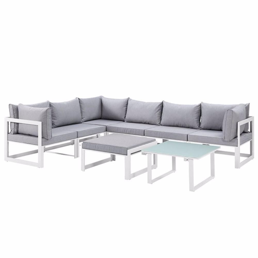 Fortuna 8 Piece Outdoor Patio Sectional Sofa Set, White Gray Size : 90"Lx120"Wx32.5"H