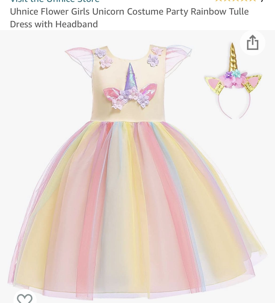Uhnice Flower Girls Unicorn Costume Party Rainbow Tulle Dress with Headband
