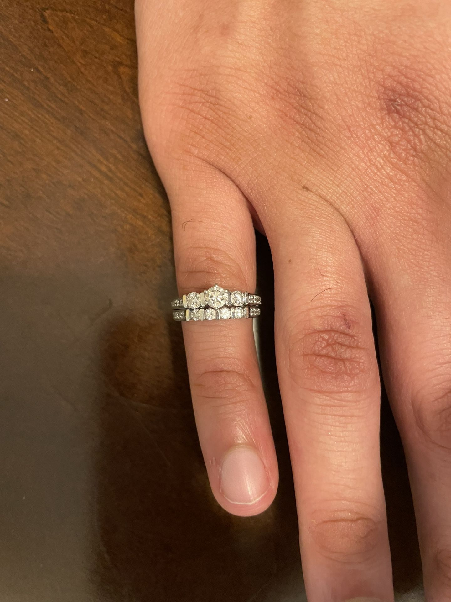 1 CT. T.W. Diamond Three Stone Bridal Set in 14K White Gold