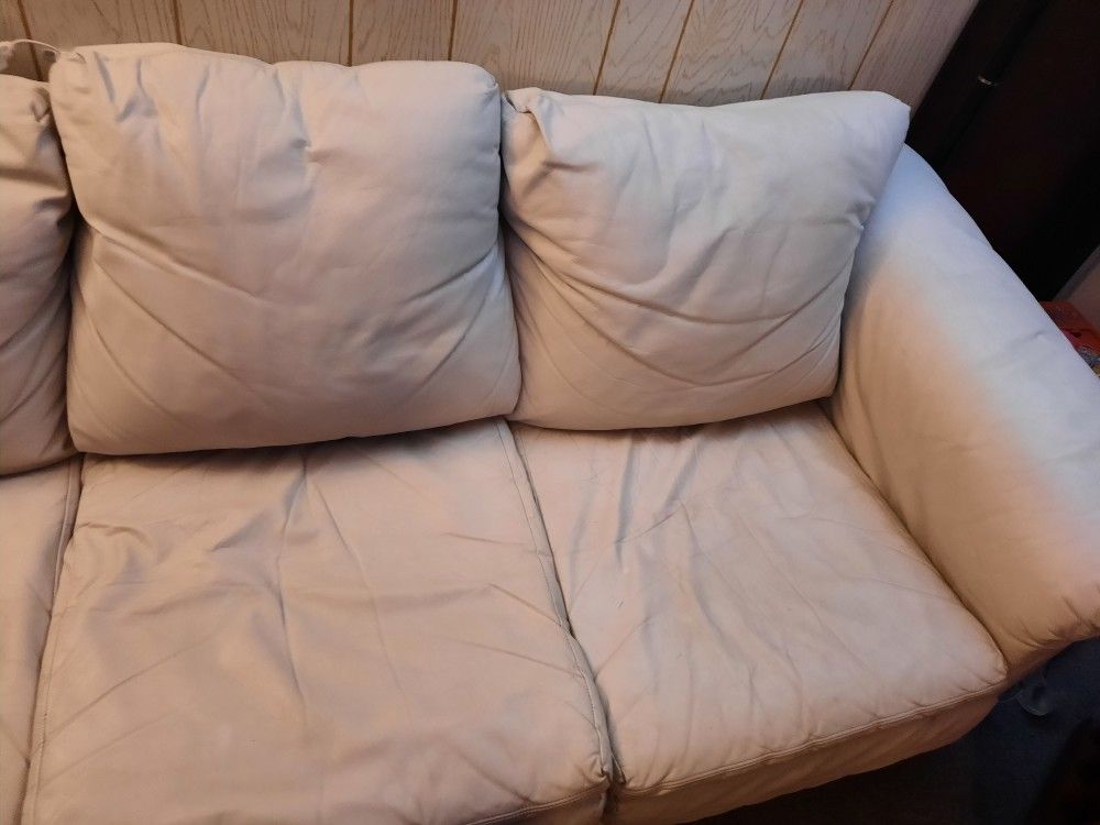 White/Cream Colored Leather Couch