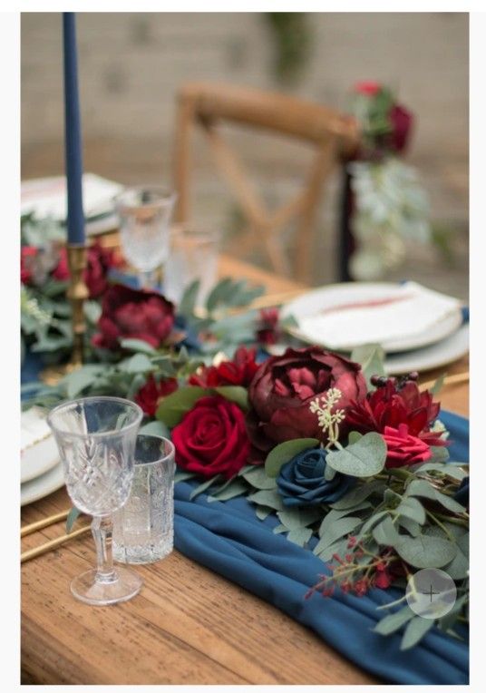 6 Ft Eucalyptus
Flower Garlands (Five Total Garlands) - Burgundy, Navy, Dusty Blue, And White