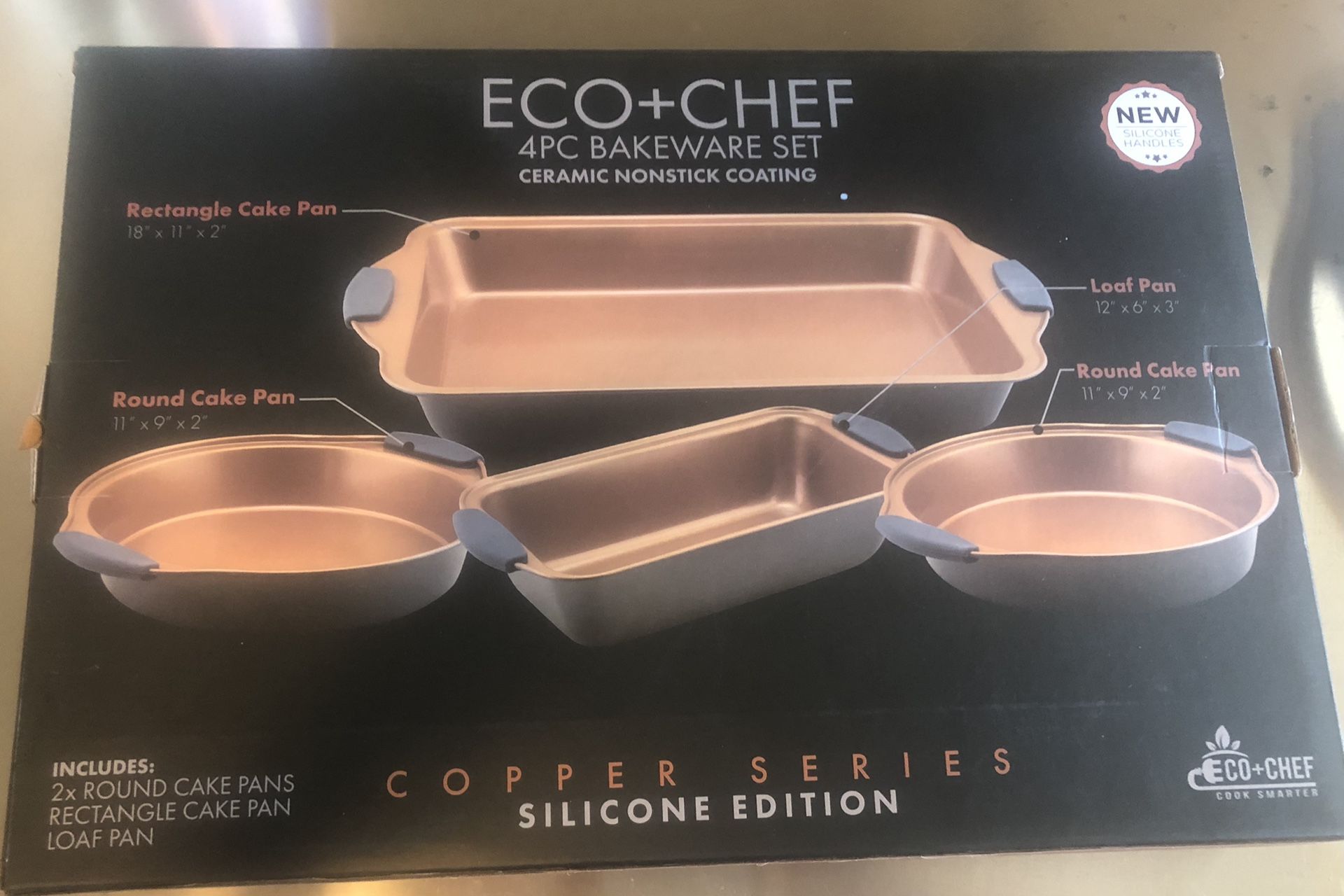 Eco Chef 4 Piece Bakeware Set Ceramic Non Stick Coating Silicone Handles