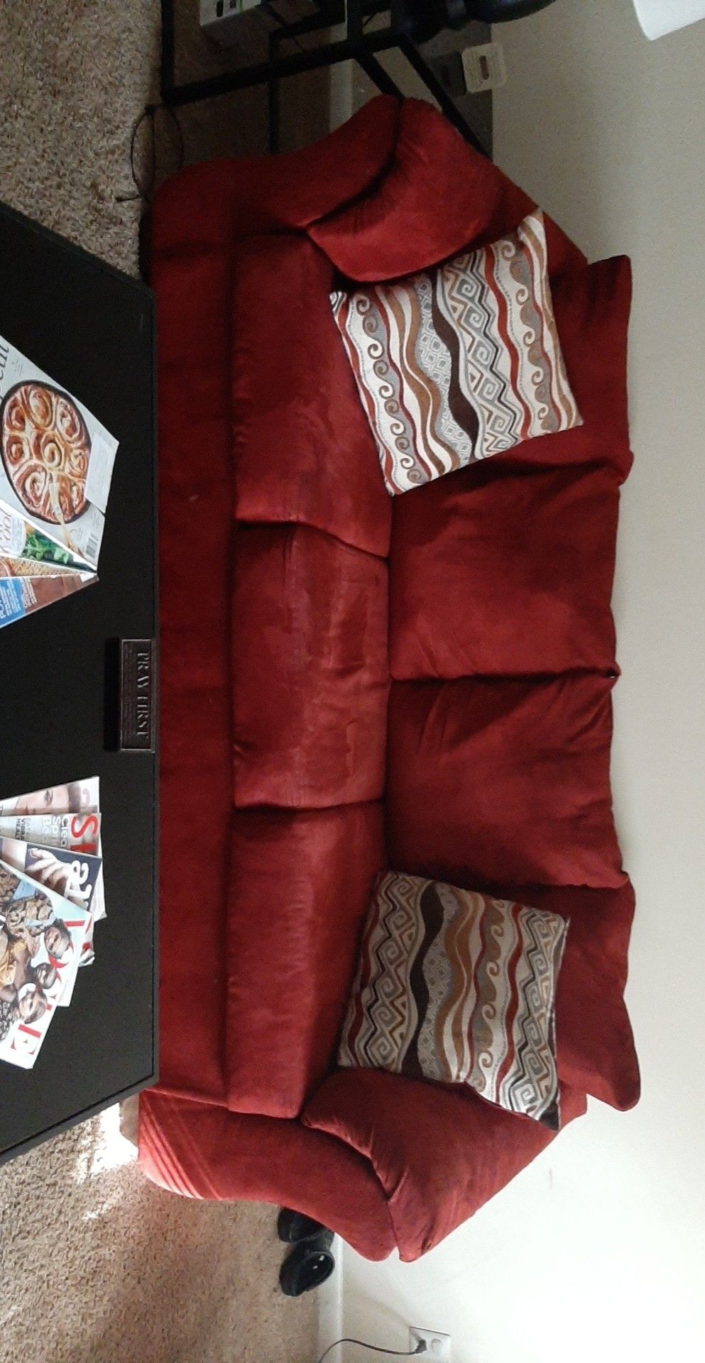 Ashley Loveseat and Couch Red w/Pillows Included