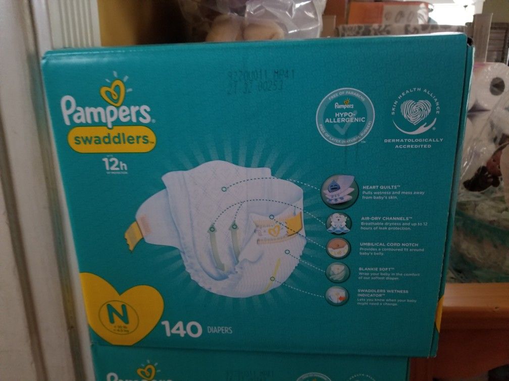 2 boxes Pampers swaddlers size newborn 140 count each box