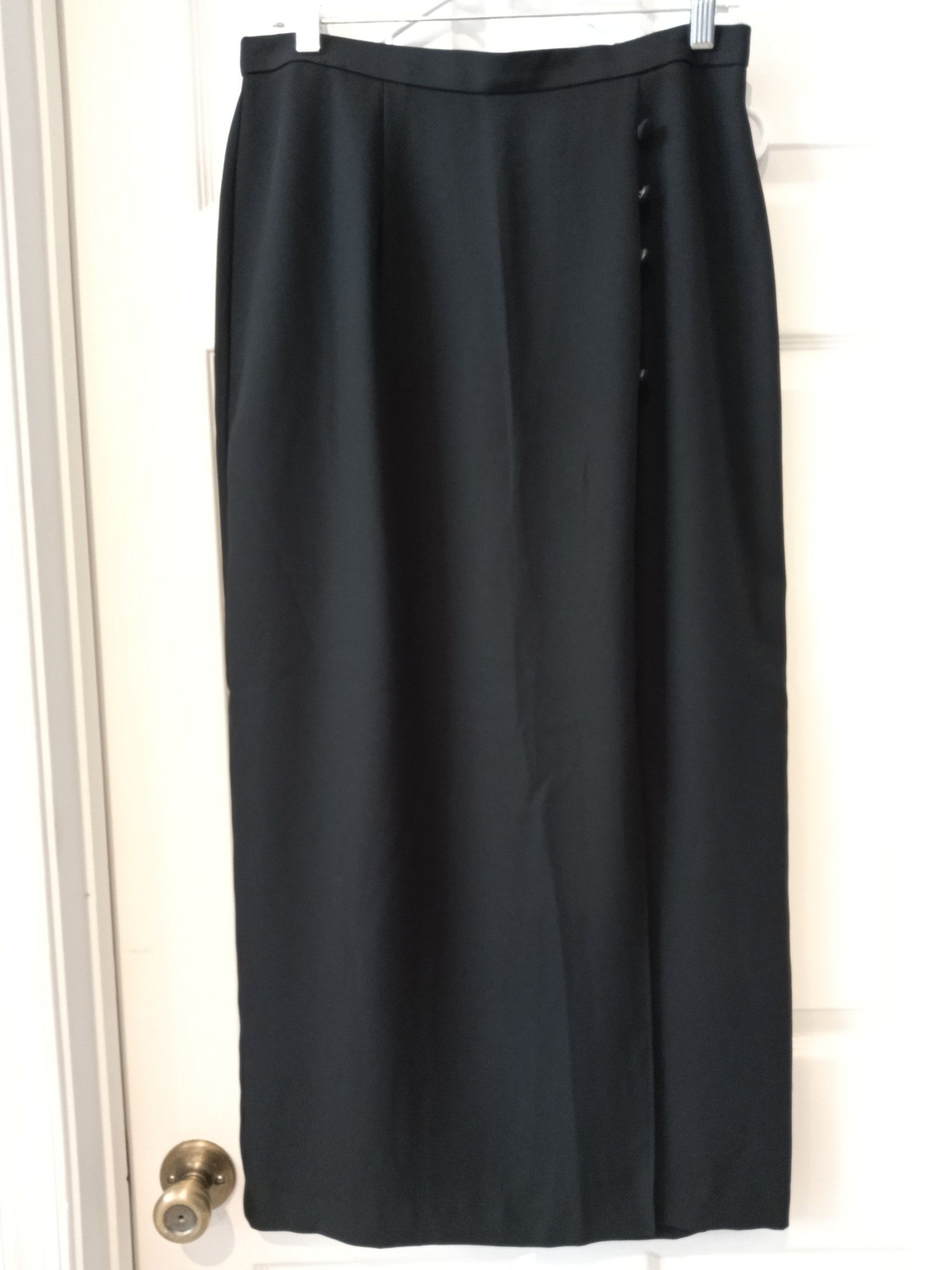 Anthony Mark Hankins Black Elastic Waist Split Front Plain Midi Pencil Skirt Size 12