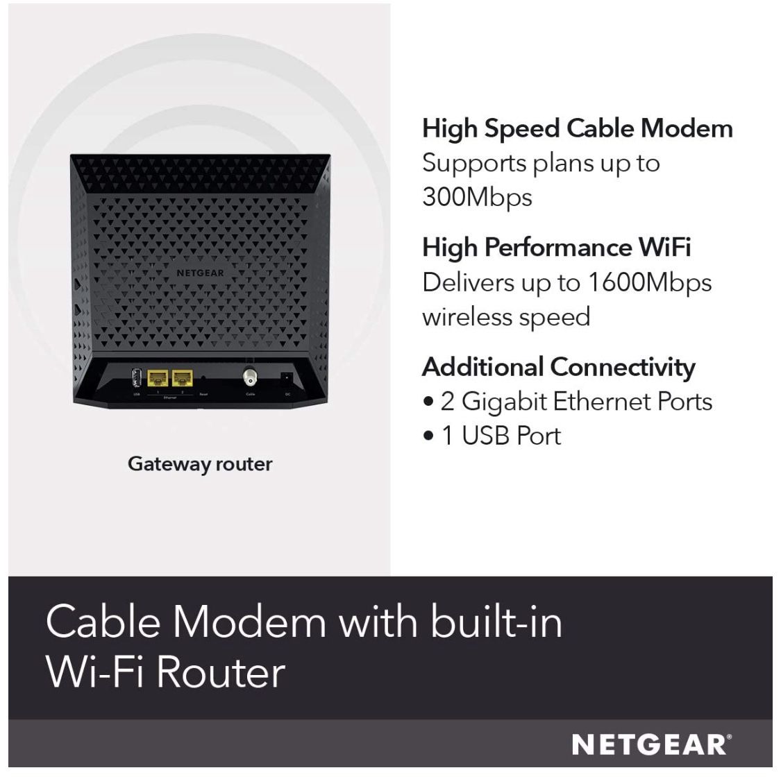NETGEAR Modem & WiFi Router Combo C6250 - Compatible with all Cable Providers