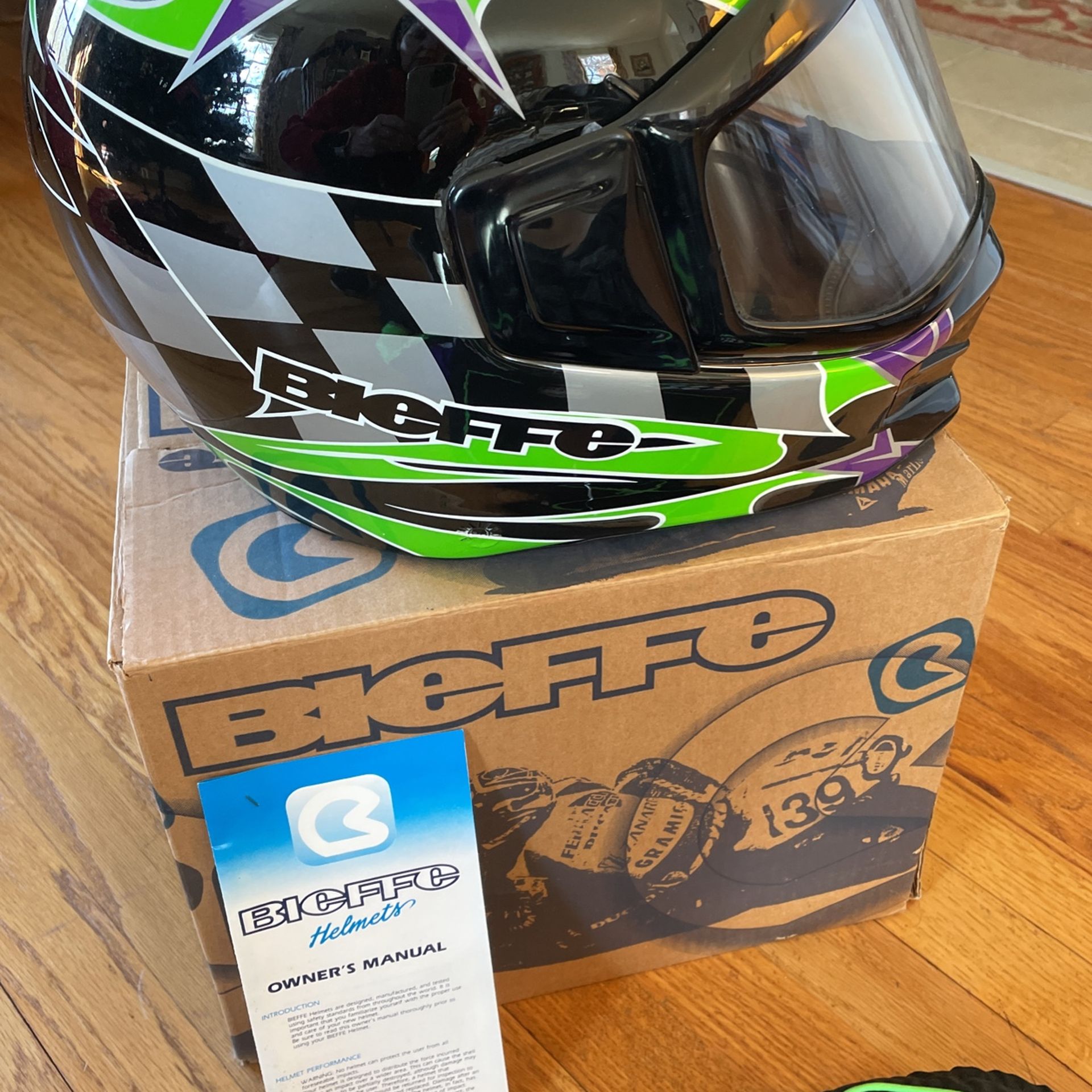 Bieffe Helmet And Vintage Arctic Cat Team Racing Snowmobile Suit