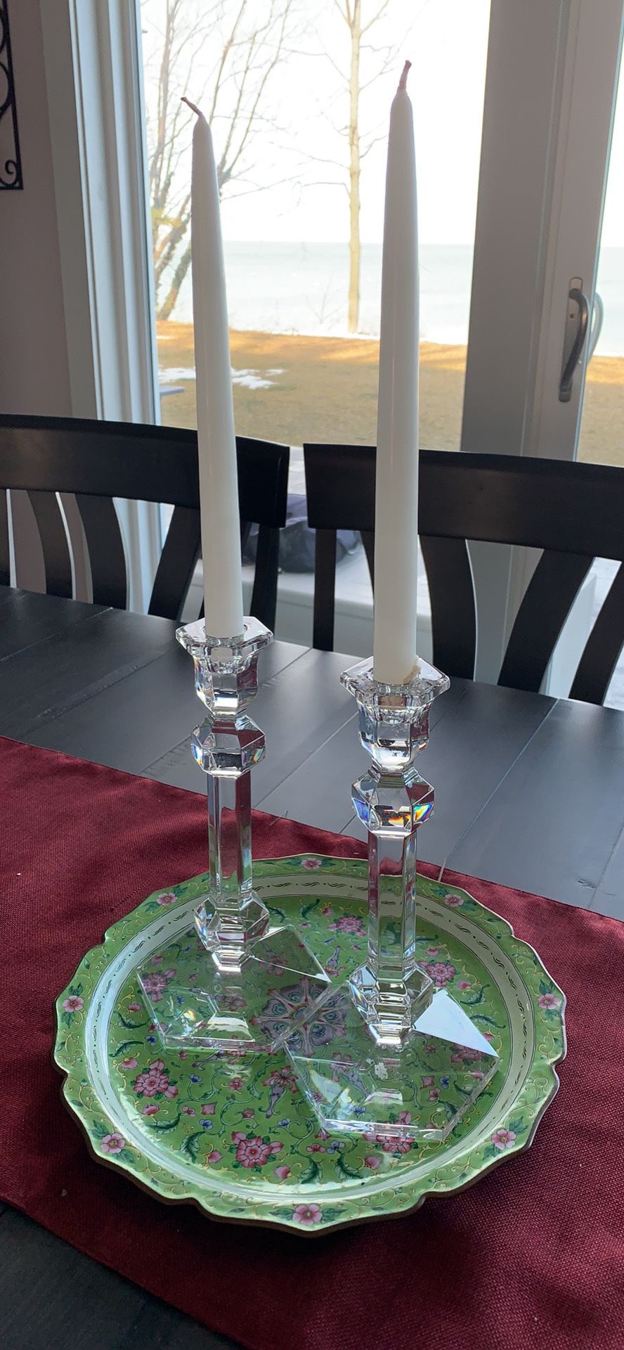 Crystal Candlesticks and plate