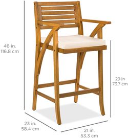 2pc Stool Chairs with Cushion, Teak Finish Thumbnail