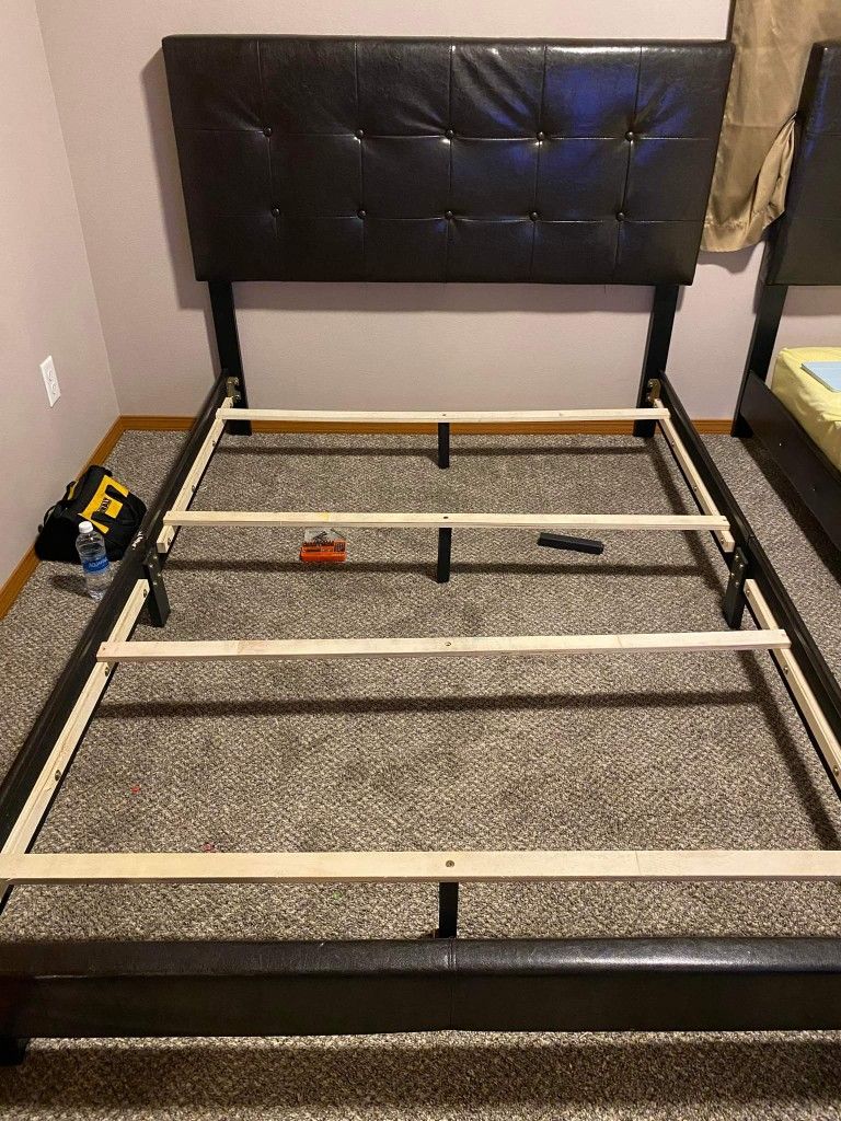 Leather Full Size Platform Bedframe With Headboard