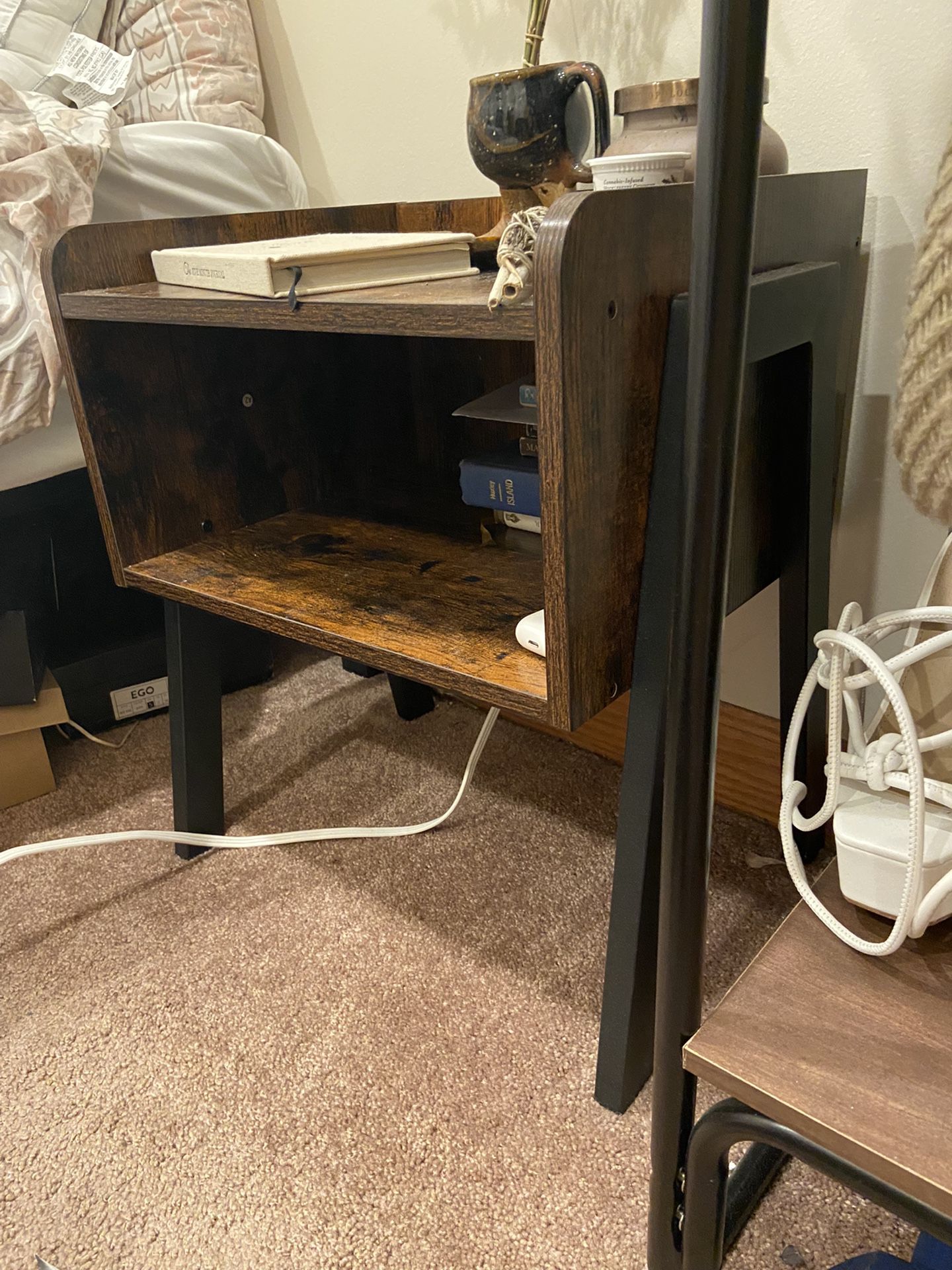 Brown Wood With Black Metal Small Nighstand