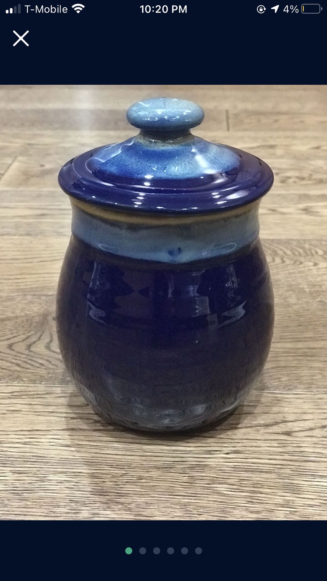 Tumbleweed Pottery Blue Ceramic Sugar Jar / Container With Lid