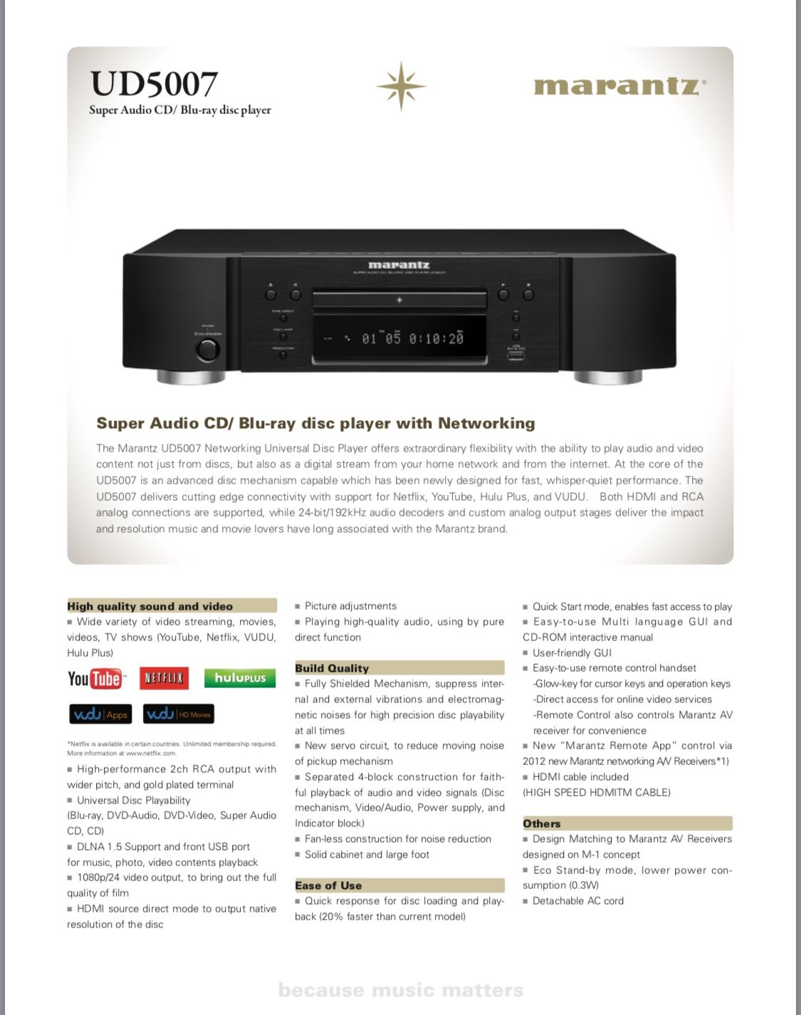 Marantz SR7007 7.2 Channel Receiver and Marantz UD5007 Blu-Ray Player