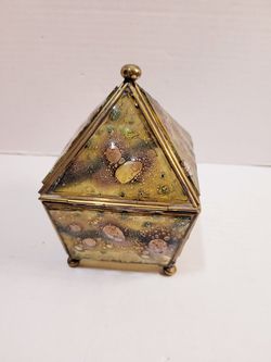 Vintage Stained Glass Jewelry Box/ Fused Art Glass Trinket Box  Thumbnail